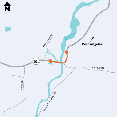 A graphic of the Elwha River Bridge, which is a stretch of road on US 101 that crosses the Elwha River