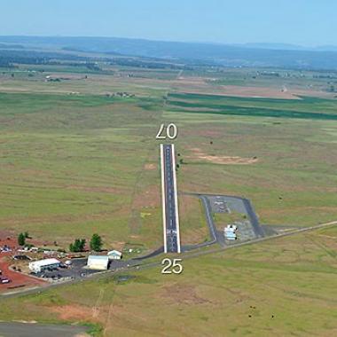 Goldendale Airport runway located in a flat grass area.